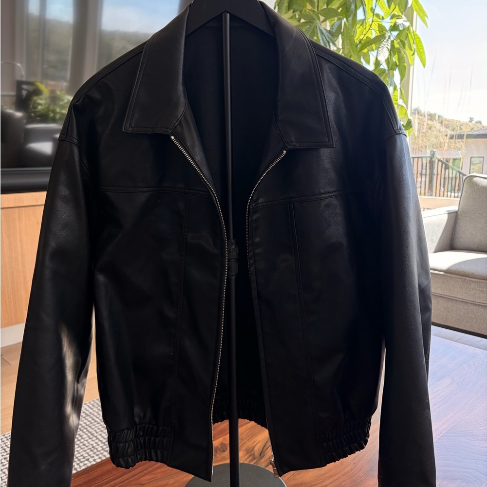 Black Men's Leather Jacket - Classic Zip Front